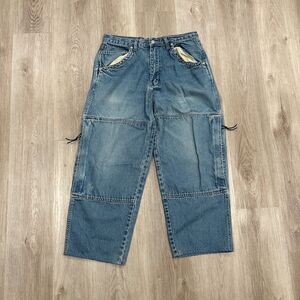 Vintage 90s Faded Glory Double Knee Cargo Jeans Men's Size 34x26.5 Zipper Baggy